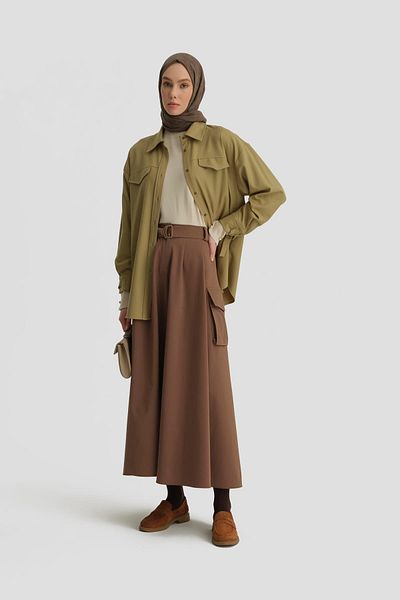 Armine Khaki Skirt - Cargo Pocket, Model 24Y1701