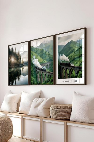 Postifull Black Framed Painting Set, Wizard School Wall Painting, 3 Piece Poster Set, No:300685