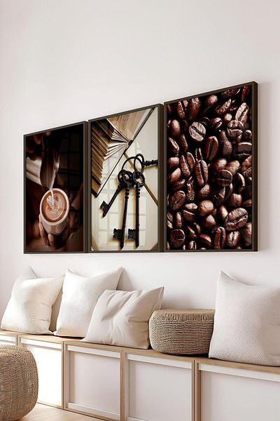 Postifull Set de pictură cu cadru negru, pictură de perete pentru cafenea, cafenea și bucătărie, set de 3 posteri, nr:300723