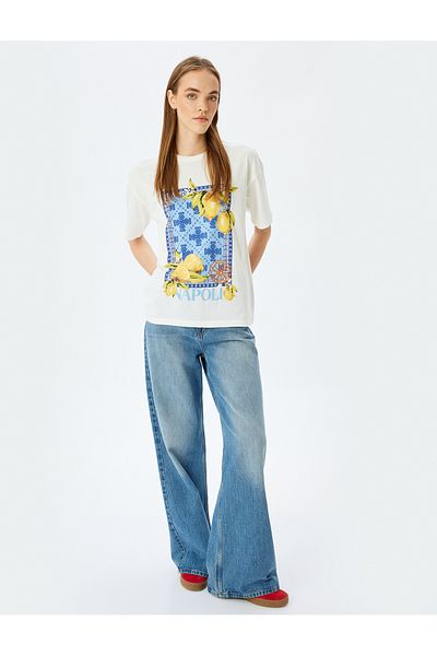 Koton Short Sleeve Crew Neck Lemon Printed Oversize T-Shirt