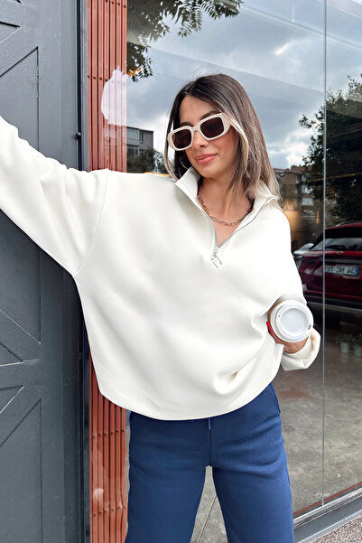 OKULCUBABA Hanorac confortabil și lejer pentru femei, cu guler înalt, cu jumă...