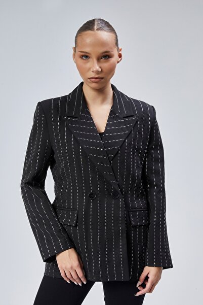 Bolivente Women's Stone Embroidered Regular Padded Blazer Jacket
