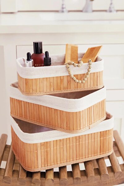 Home 3-Piece Bamboo Basket - Rectangular Design, Multi-Purpose, Pinterest Style
