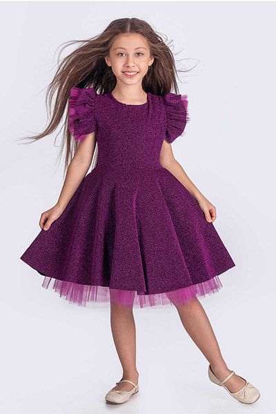 vestitino Purple Tulle Detailed Glittery Girl's Evening Dress 1672
