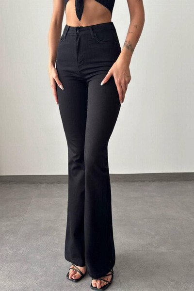 ONX JNS Gizem Milano Senna Yüksek Bel Ispanyol Paça Siyah Flare Jeans Kot Pantolon