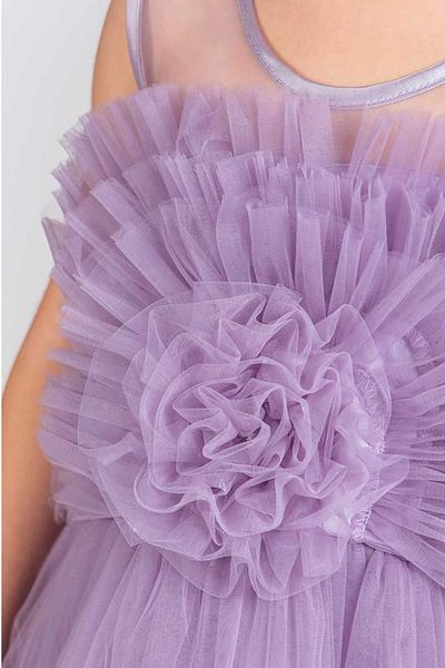 vestitino Rochie de seara lunga pentru fete cu motiv trandafir liliac 16286