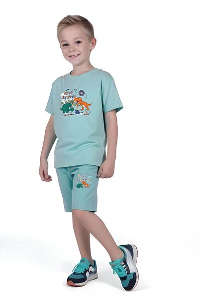 panios kids Boy's Capri and T-Shirt Bottom-Top Set with Dino Island Print