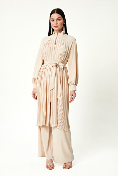 Jupe Kadın Belden Kuşaklı Piliseli Fermuar Detaylı Kap 9242