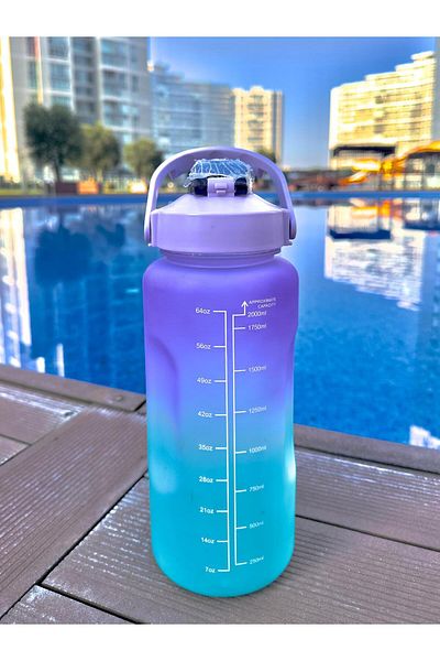 MATARAM Motivational Water Bottle Purple Water Bottle 2 Liter Gym Water Bottle