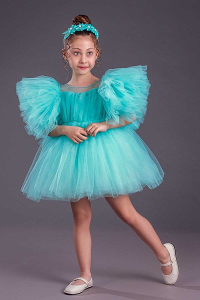 vestitino Mint Green Pearl Crown Tutu Φούστα με φουσκωτά μανίκια για κορίτσια Παιδικό βραδινό φόρεμα 1662