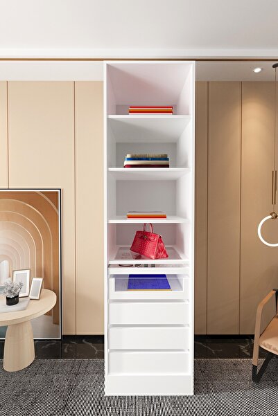 Mercie 60 Cm'lik 4 Raflı 5 Çekmeceli Cam Raflı Çekmeceli Takılıklı Kapaksız G...