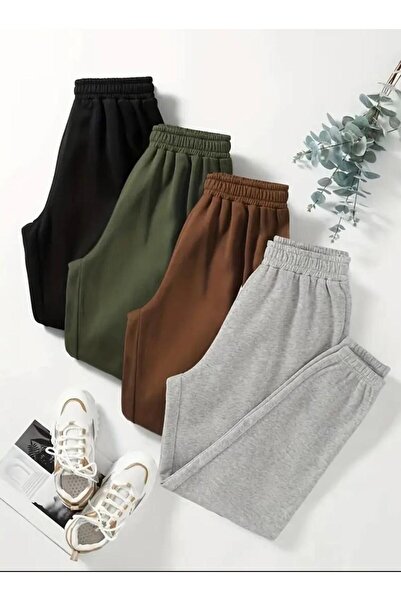 UYN SPORT 4 τεμάχια μαύρο-πράσινο-καφέ-γκρι ψηλόμεσο άνετο παντελόνι τζόγκερ