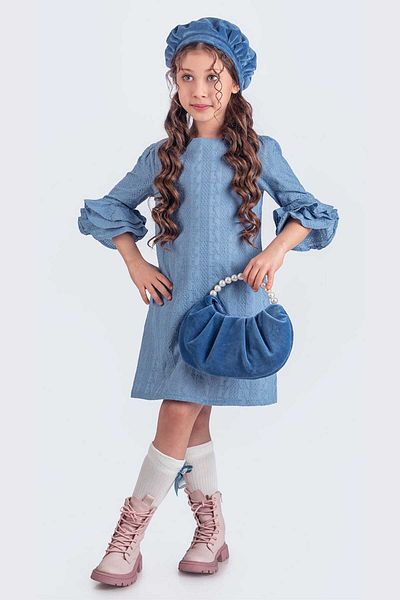 vestitino Beige Muslin Fabric Girl's Long Sleeve Dress