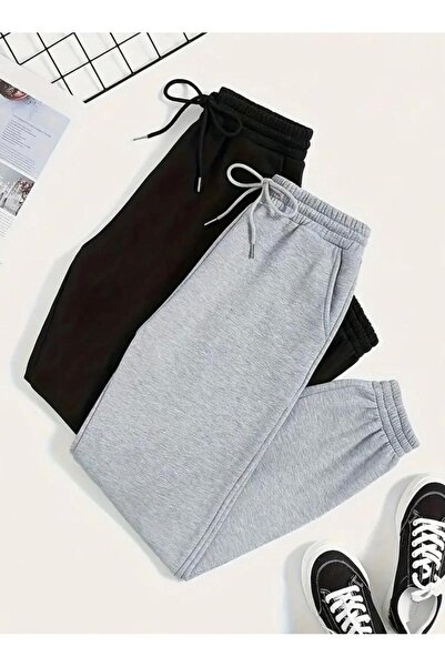 UYN SPORT 2 Πακέτο Μαύρο-Γκρι Ψηλόμεσο Άνετο Παντελόνι Jogger