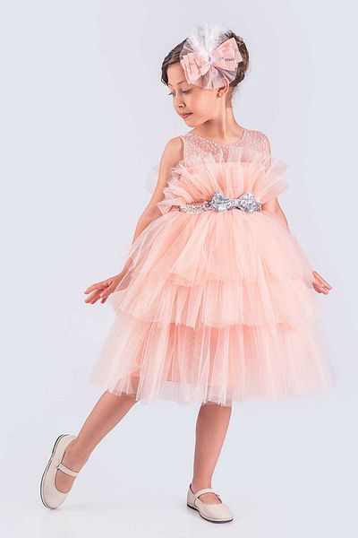 vestitino Salmon Katkat Tulle Cool Girl's Evening Dress 1608
