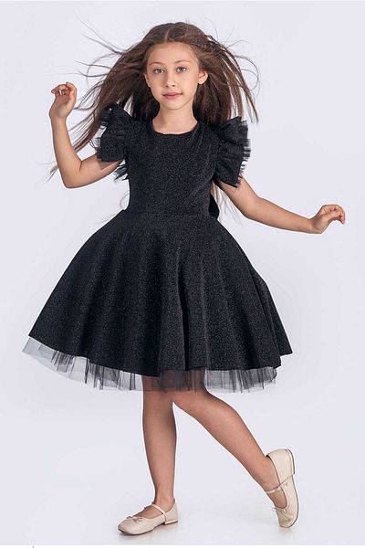 vestitino Black Tulle Detailed Glittery Girl's Evening Dress 1672