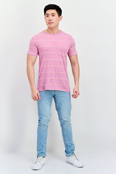 GAP Men Crew Neck Short Sleeves Stripe T-Shirt, Lilac