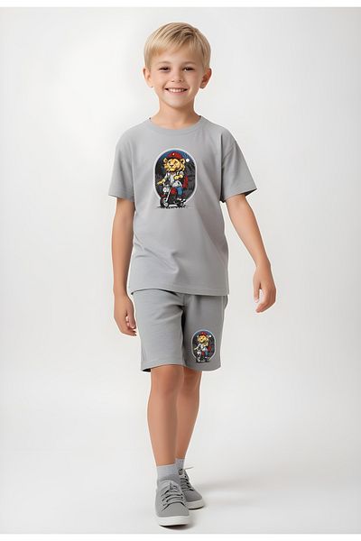 panios kids Boy's Capri and T-Shirt Bottom-Top Set with Passenger Lion Print