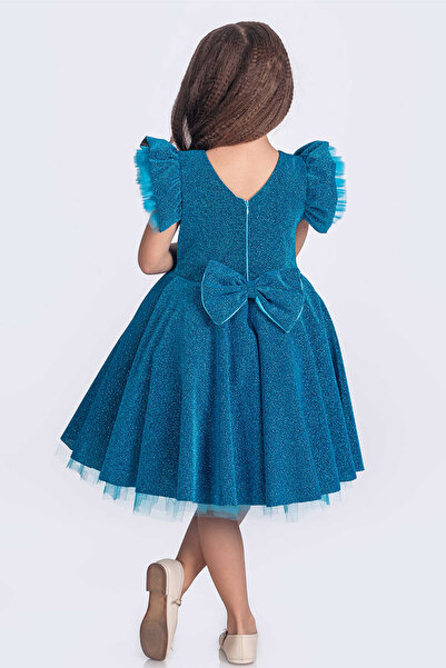 vestitino Turquoise Tulle Detailed Glittery Girl's Evening Dress 1672
