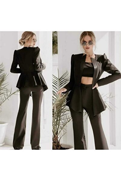 MARE BUTİK 3'lü  ŞIK TAKIM (CEKET ,PANTOLON, CROP) YENİ