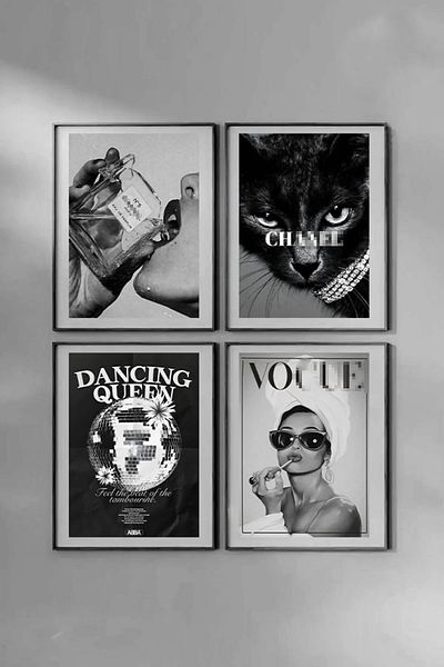 Taranist Paper Poster 4 Pcs 21X30 cm Fashion Fashion Vogu Black Cat Chann Dancing Queen Disco Ball Abba