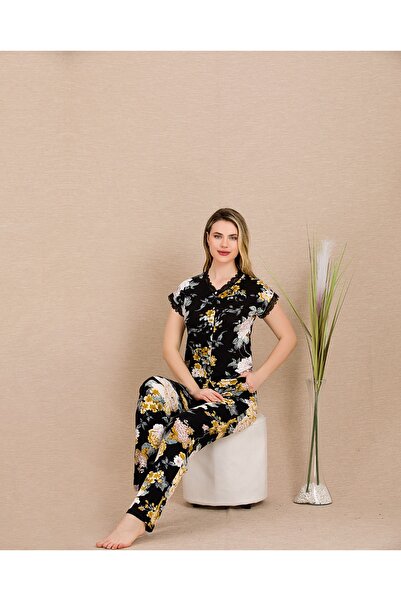 Lady Lingerie Σετ γυναικείες πιτζάμες με κοντό μανίκι με κουμπιά λουλουδιών 9...