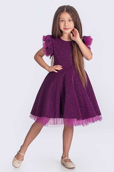 vestitino Purple Tulle Detailed Glittery Girl's Evening Dress 1672