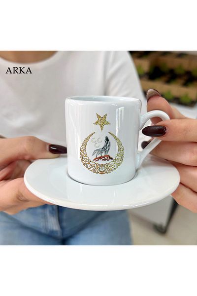 Hediyeciabla Special Design Special Moments Moon Star Bozkurt Turkish Coffee Cups