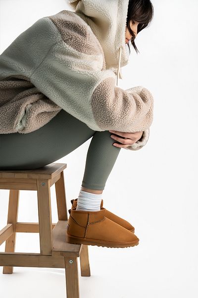 Shupe Γυναικείες μπότες Ultra Mini Suede σε Tan and Cinnamon χρώμα - Χειμερινή σόλα & μποτάκι με γούνα στο εσωτερικό