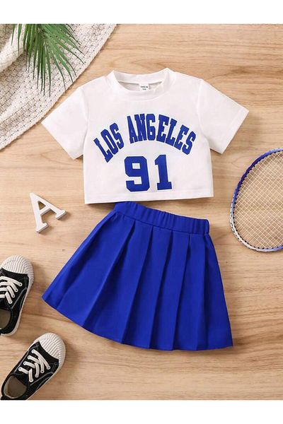Machetta Girl's Los Angeles 91 Printed Crop T-Shirt - Skirt Set