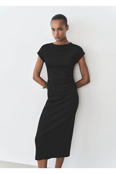 MANGO Woman Drape detaylı midi elbise