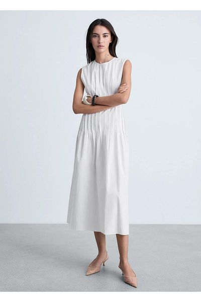 MANGO Woman Πλισέ βαμβακερό midi φόρεμα
