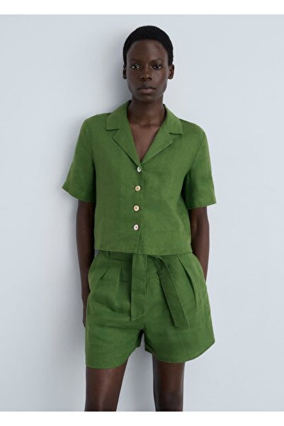 MANGO Woman Πουκάμισο με κοντό μανίκι από 100% λινό