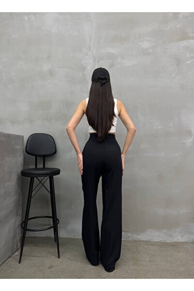NEW JOURNAL Kadın Siyah Yüksek Bel Pileli Palazzo Kumaş Pantolon Nwj-100050002