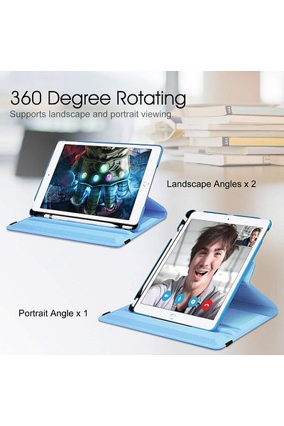 AWH Rotating Case for iPad 8th/7th Gen 10.2, 360° Rotating Smart Stand with Pencil Holder, Blue.