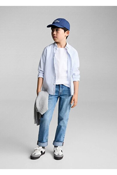 MANGO Kids %100 pamuklu çizgili Oxford gömlek