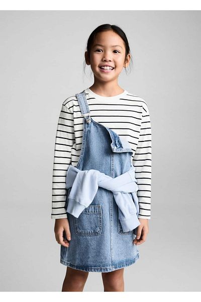 MANGO Kids Βαμβακερό ριγέ μπλουζάκι