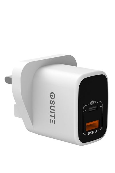 iOsuite شاحن منزلي QC 25 وات بتقنية GaN (منفذان) 1 USB-A و1 USB-C - RY-U25D-AC