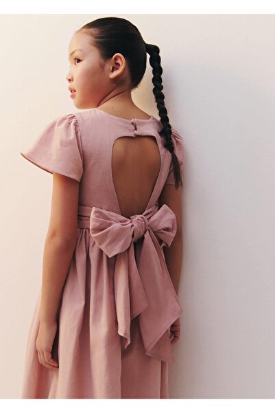 MANGO Kids Sırtı açık keten elbise