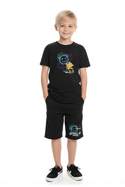 panios kids Set de capri și tricou pentru băiat cu imprimeu Draw Bear