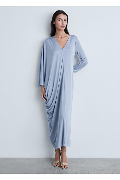 MANGO Woman Drapeli asimetrik uzun elbise