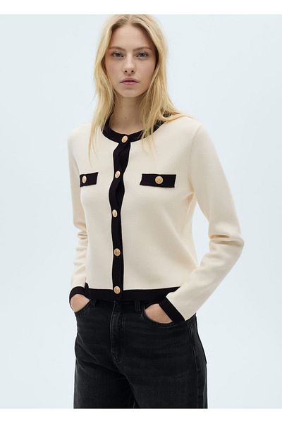 MANGO Woman Tricotine Jacket with Jewelry Buttons