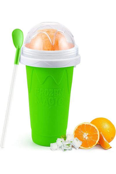 AWH Slushie Maker Cup, TIK TOK Magic Quick Frozen Smoothies, Double Layer Squeeze Cup (Green)