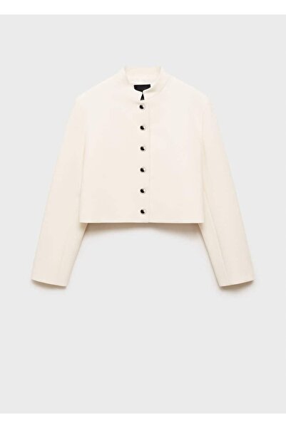 MANGO Woman Çizgili yakalı crop ceket