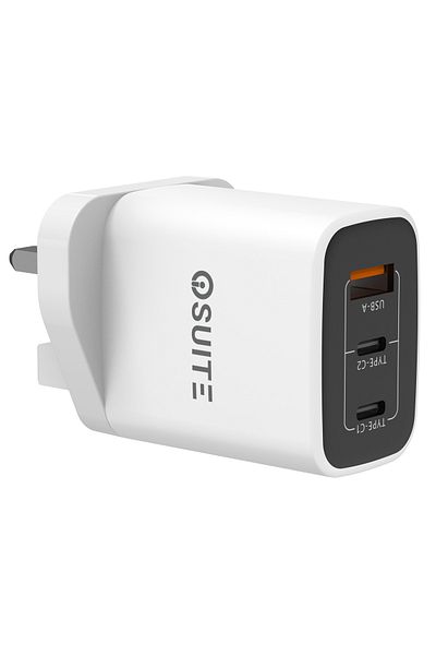 iOsuite شاحن منزلي QC 67 وات بتقنية GaN (3 منافذ) 1 USB-A و2 USB-C مع كابل USB-C - RY-U67-ACC