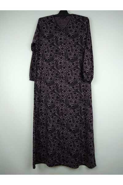 YAŞAR TRİKO Γυναικείο λιλά με μοτίβο V λαιμόκοψη μακρυμάνικο μανίκια ελαστικά Lizzy Seasonal Mother φόρεμα