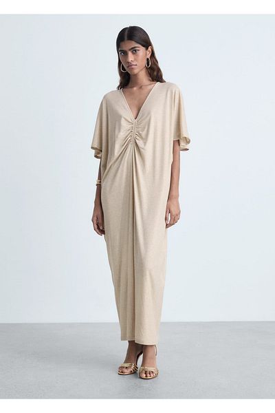 MANGO Woman Φόρεμα lurex με γιακά με κορδόνι
