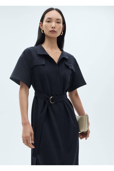 MANGO Woman Rochie cu mânecă scurtă cu curea