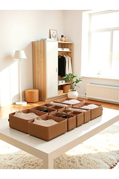 PH Prendi Home 12'li Jüt Çekmece İçi Düzenleyici Organizer Kutu Seti