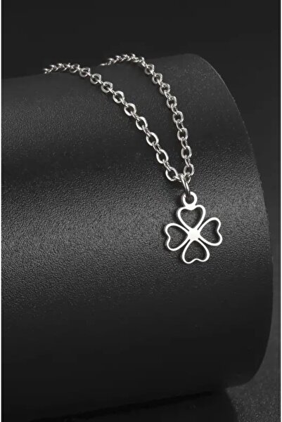 AAcc. Paslanmaz Çelik Zincirli Gümüş Yonca Kolye